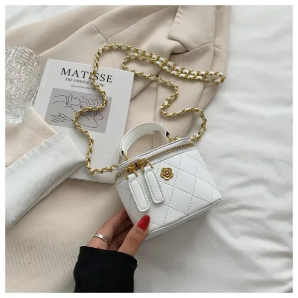 Small Shoulder Bucket Bag For Women Classic Mini Clutches Female Small Square Box Crossbody Metal Chain Handbag - Image 5