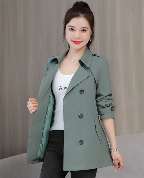 Women's Jacket 2024 New Spring Long Sleeves Stand Collar Casual Windbreaker Female Double-breasted With Belt Outerwear - Image 5