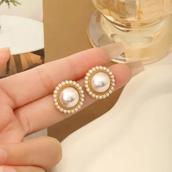 Silver Needle Wine Red Retro Hong Kong Style No Pierced Female Temperament High Sense Pearl Earrings High Sense Earrings Jewelry - Image 5