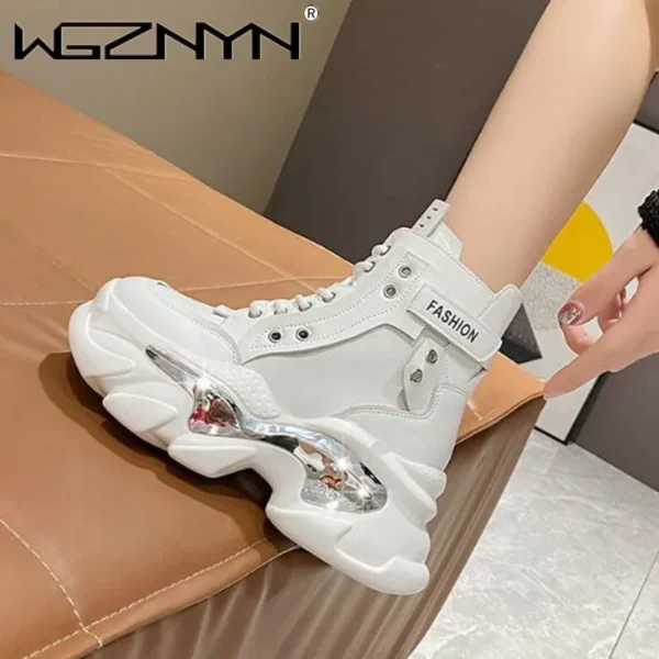 NEW Women Ankle Boots Autumn Chunky Shoes Woman High Platform Breathable Sneakers 8CM Thick Sole Wedges Motorcycles Boots Winter - Image 2