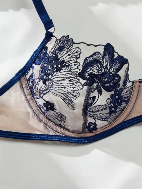 Mesh Embroidered Lingerie Sets for Women Delicate Eroctic Lingerie Female Fancy Underwear Intimate Transparent Bra Sets 3-Point - Image 4