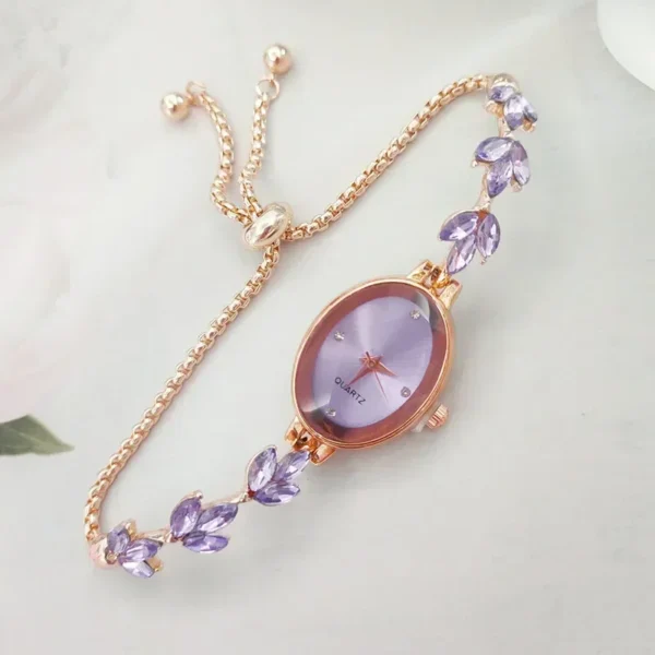 New Elegant Watch for Women Rhinestone Inlaid for Clover Lady Watches Oval Fashion Quartz Wristwatch Bracelet Clocks reloj mujer - Image 2