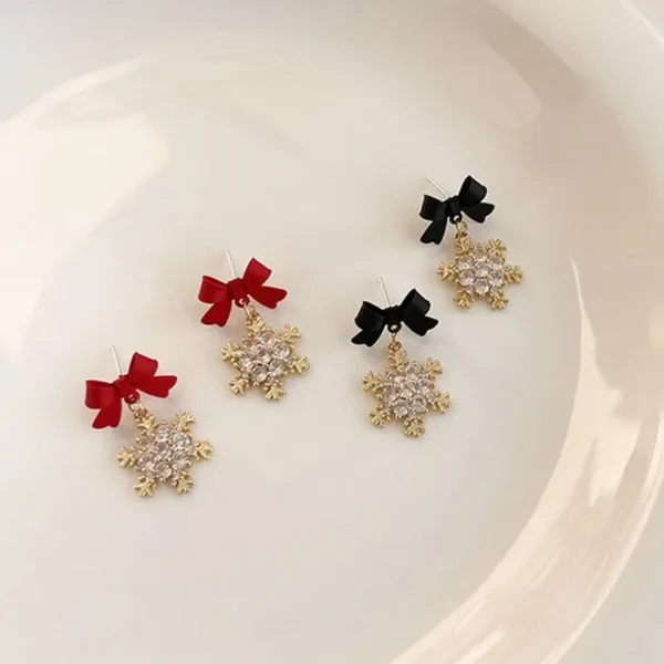 Sweet Bowknots Snowflake Drop Earrings for Women Girls Trendy Elegant Red Black Ear Accessories Jewelry Earring Charm Xmas Gifts - Image 5