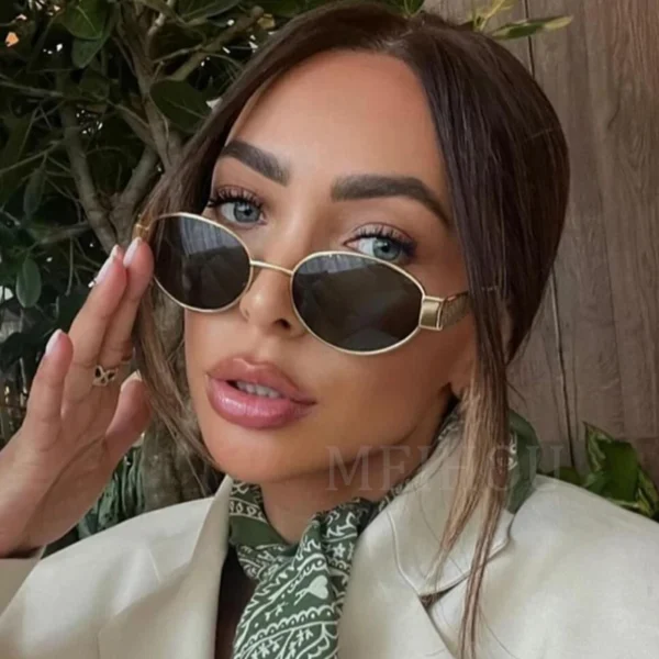 Trendy Oval Sunglasses for Women 2024 Luxury Brand Designer Metal Frame Sun Glasses Ladies Classic Vintage Round Shades Unisex - Image 2