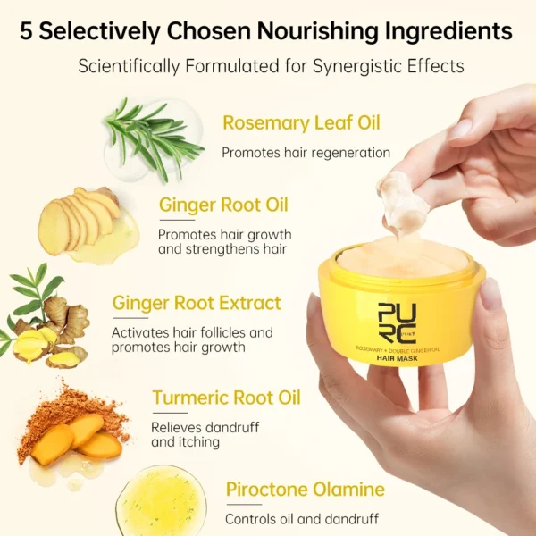 PURC Rosemary Oil Hair Mask for Hair Growth Ginger Oil Hair Loss Treatment Anti-Dandruff Smoothing Cream Hair Care Products - Image 4