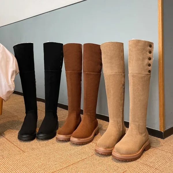 2023 new winter warm shoes Women over-the-knee boots 22-25cm flock+plush modern boots side zip button platform boots snow boots - Image 3