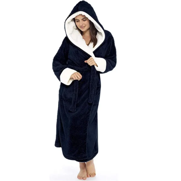 Ladies Underwerwomenwinter Plush Lengthened Shawl Bathrobe Home Clothes Long Sleeved Robe Coat Women'S Winter Warm Sleeping Robe - Image 4