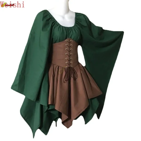 Halloween Cosplay Palace Victoria Medieval Vintage Fairy Elf Costume For Women Princess Bandage Christmas Ptachwork Party Dress - Image 2