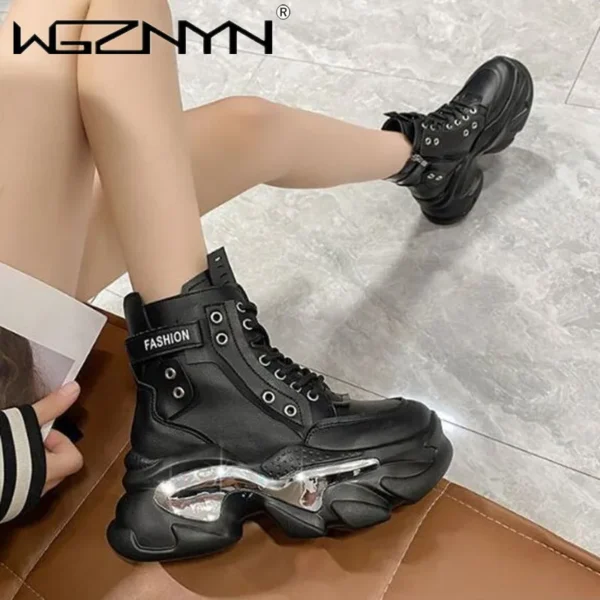 NEW Women Ankle Boots Autumn Chunky Shoes Woman High Platform Breathable Sneakers 8CM Thick Sole Wedges Motorcycles Boots Winter - Image 3