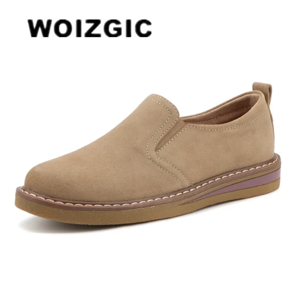 WOIZGIC Women Ladies Mother Female Cow Suede Genuine Leather Shoes Flats Loafers Slip On Pigskin British Korean ZDRS-978