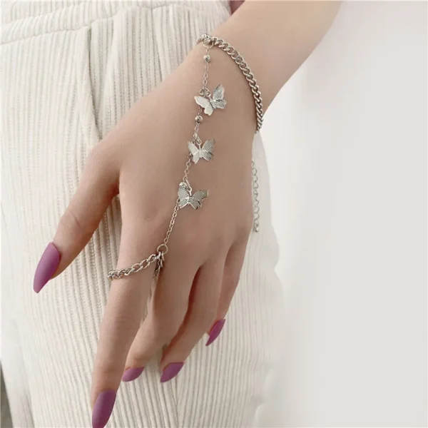 Boho Butterfly Slave Bracelet Ladies One-Piece Gold Color Chain Finger Ring Bracelet Women Girls Summer Beach Jewelry - Image 2