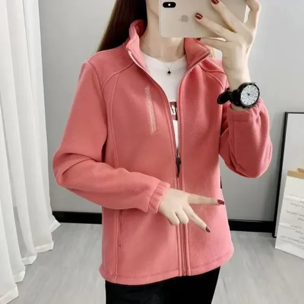 Women's Fleece Polar Coat Warm Thicken Plus Size Letter Printing Double-Sided Velvet Outerwear Coats Zipper Sports Sweatshirt - Image 3
