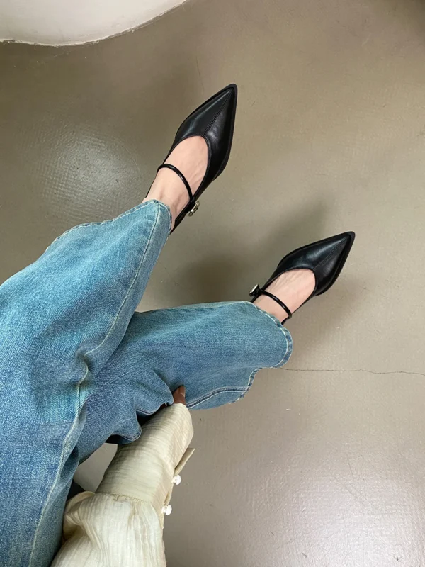 Pointed Toe Women Loafers Black Brown White Casual Mules Shoes Belt Buckle Shallow Slip On Low Flat Heeled Party Pumps Size 40 - Image 3