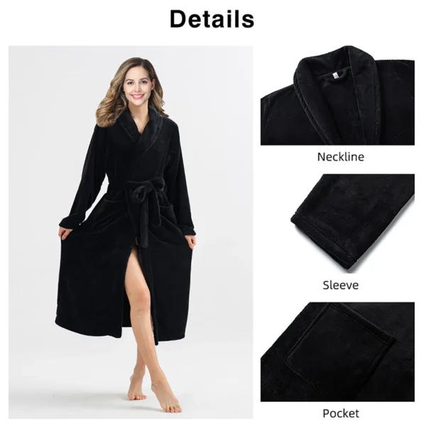 RONGTAI Women's solid color lapel bathrobe autumn and winter models facecloth warm and comfortable long-sleeved robe homewear - Image 5