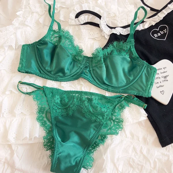 Sexy Underwear Set for Women Ultra-thin Bra Set French Lace Breathable Bralette Female Silk Comfort Bras and Thong Lingerie - Image 6