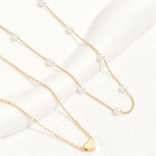Simple Pearl Choker Necklaces for Women Fashion Double Layer Chain Small Love Heart Pendant Necklace Jewelry Gift Wholesale - Image 5