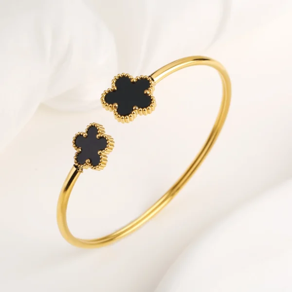 New Creative Stainless Steel Plant Five-Leaf Flower Open Bangle Simple For Woman Girl Fashion Party Jewelry Accessories Clover - Image 2