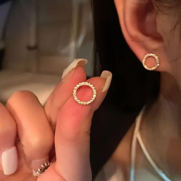 Delicate Small Circle Stud Earrings for Women Gold Color Crystal Minimalist Korean Party Summer Fashion Jewelry Accessories - Image 5