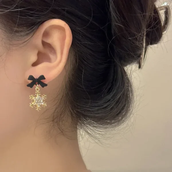 Sweet Bowknots Snowflake Drop Earrings for Women Girls Trendy Elegant Red Black Ear Accessories Jewelry Earring Charm Xmas Gifts - Image 4