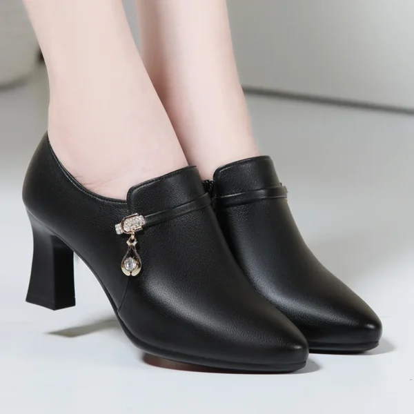 Spring Autumn Comfortable Fashion Deep Mouth Soft Leather Shoes Women's Platform Pumps Office Fall Med Block Heels Versatile - Image 5