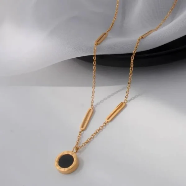 Classic Stainless Steel Roman Digital Wafer Pendant Necklace for Women Charm Geometry Round Shell Choker Chains Jewelry Gifts - Image 5