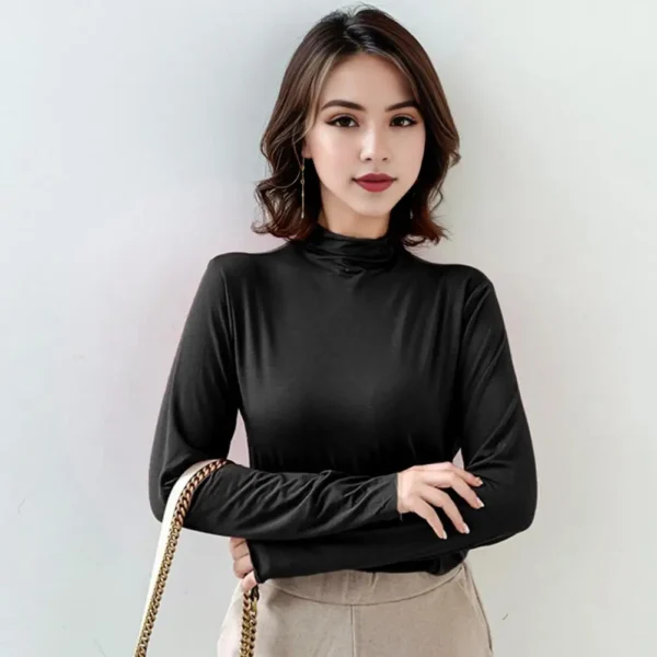 Comfortable Half-high Collar Top Stylish Women's Long Sleeve Tops Slim Fit Half-high Collar Shirt for Daily Wear Work Sexy - Image 2