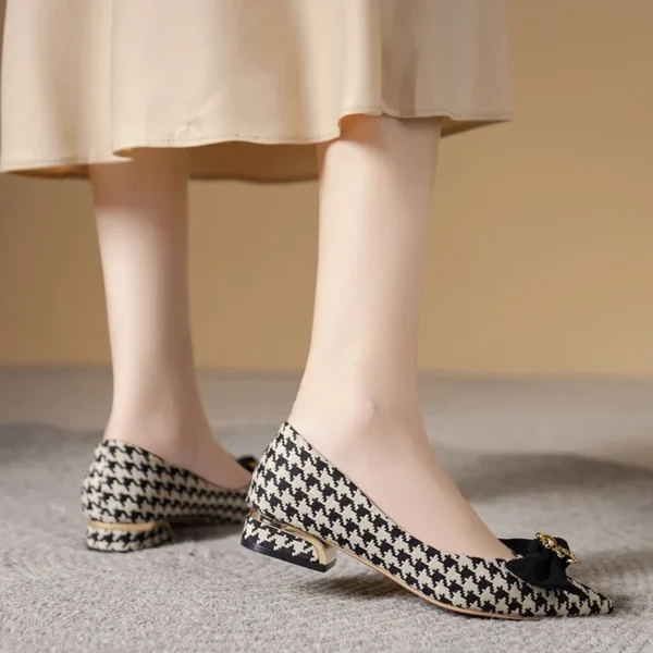 Shoes for Women 2024 New Slip on Women's Flats Autumn Pointed Toe Mixed Colors Houndstooth Butterfly-knot Shallow Mouth Shoes - Image 5