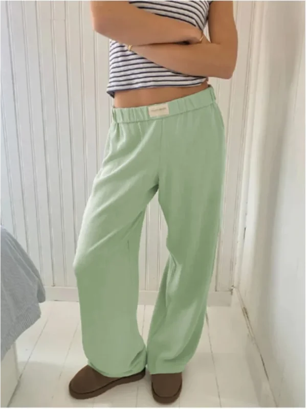 New Trendy Striped Print Long Pant Women Elastic Waist Drawstring Wide Leg Pants Fashion Casual Cotton Famale Straight Trousers - Image 6