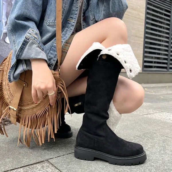 2023 new winter warm shoes Women over-the-knee boots 22-25cm flock+plush modern boots side zip button platform boots snow boots - Image 2