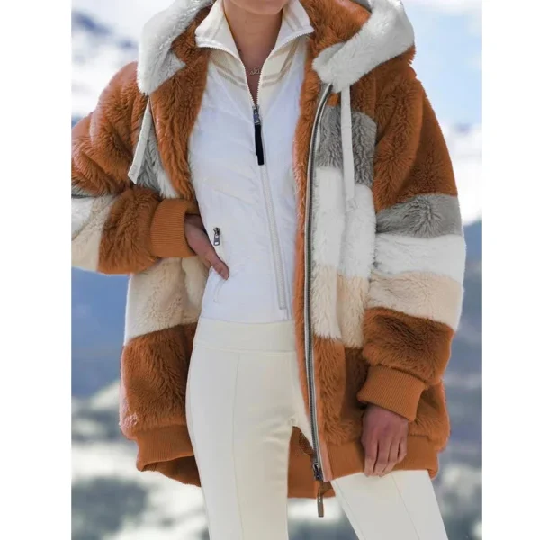 Oversized Jacket for Women Coat 2024 Autumn Winter Warm Plush Pocket Hooded Streetwear Loose Lady Zipper Cashmere Outerwear Coat - Image 5