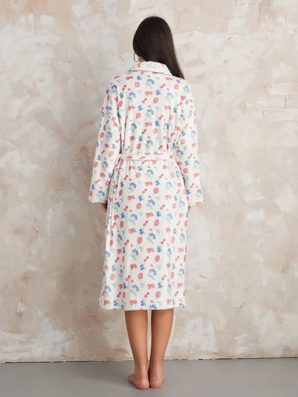 Warm Flannel Robe Winter Home Sleepwear Women Print Long Sleeve Bathrobe Kimono Robe with Belt Loungewear Pajamas Female - Image 2