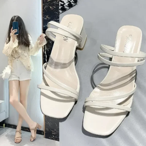 New Women Sandals Ladies Square Heels Elegant Summer Slippers Fashion Woman Sandals Fashion Low-heel Sandals for Women - Image 3