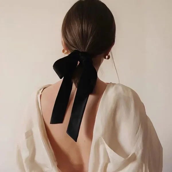 Fashion Vintage Black Velvet Bow Hair Ribbon Scrunchie for Women Girls Long Elastic Hair Tie Headwear Female Hair Accessories - Image 3