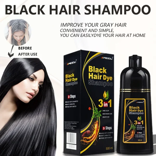 100ml/500ml Hair Dye Shampoo 3in1 Darkening Hairs Instant Gray To Black Polygonum Multiflorum Natural Coloing Cover for Women - Image 3