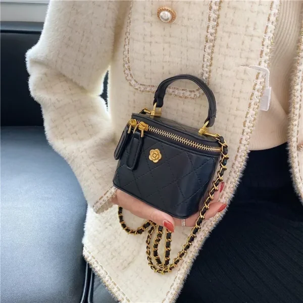Small Shoulder Bucket Bag For Women Classic Mini Clutches Female Small Square Box Crossbody Metal Chain Handbag - Image 2