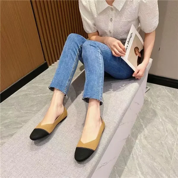 Women shoes Fashion flat bottomed shoes Elastic knitted breathable circular toe cap Latex sweat absorbing insole Non slip rubber - Image 5