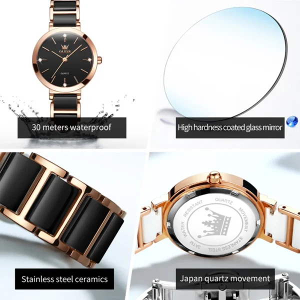 OLEVS Fashion Elegant Watch for Women Japanese Movement Ceramics Strap Luxury Ladies Bracelet Quartz Watches Gifts Reloj Mujer - Image 2