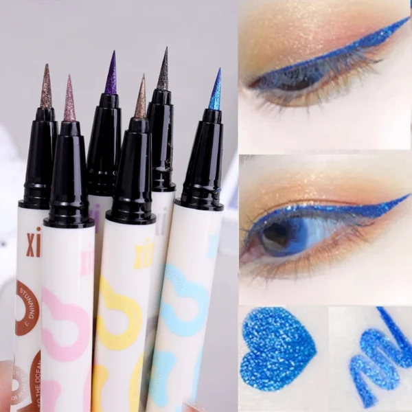 6 Colors Thin Pearlescent Eyeliner Liquid Pencil 3 in 1 Shiny Silkworm Eye Shadow Stick Lasting Smooth Glitter Eyeliner Makeup - Image 4