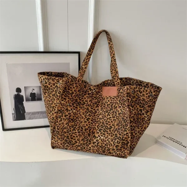 Oversized Leopard Prints Shoulder Bags for Women Deformable Canvas Large Capacity Shopping Totes 2024 Winter New Luxury Handbags - Image 5
