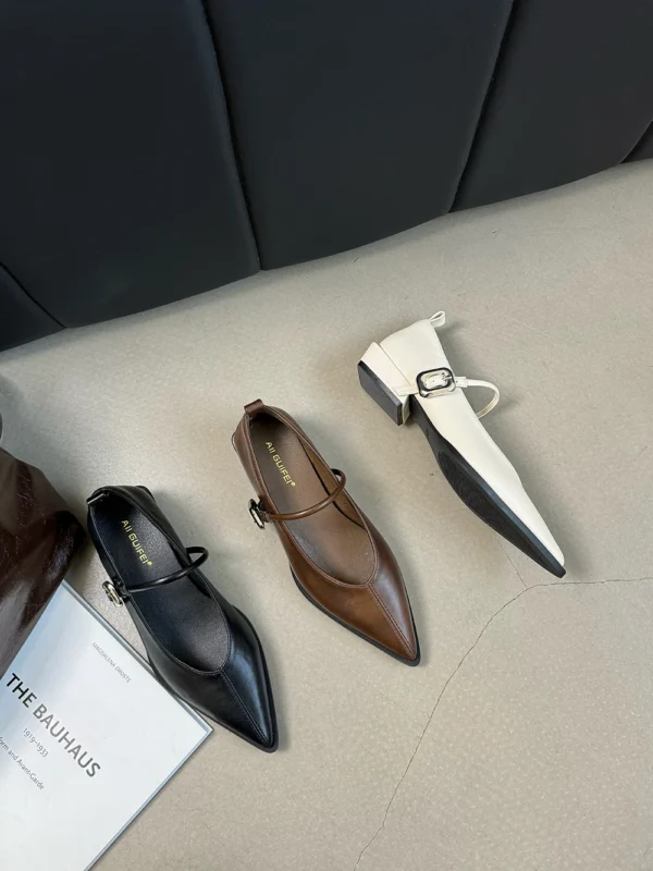 Pointed Toe Women Loafers Black Brown White Casual Mules Shoes Belt Buckle Shallow Slip On Low Flat Heeled Party Pumps Size 40 - Image 6