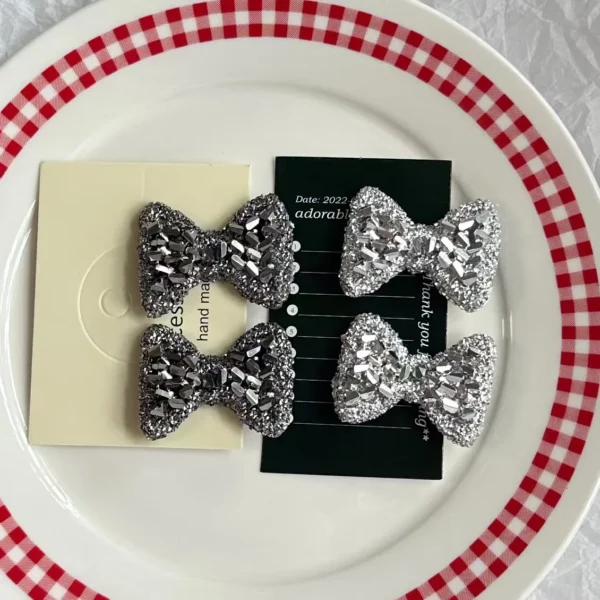 Shiny Rhinestone Metal Hair Clips For Women Fashion Simple Silver Color Bow Hairpins Girls Hair Accessories Hairgrips Jewelry - Image 2