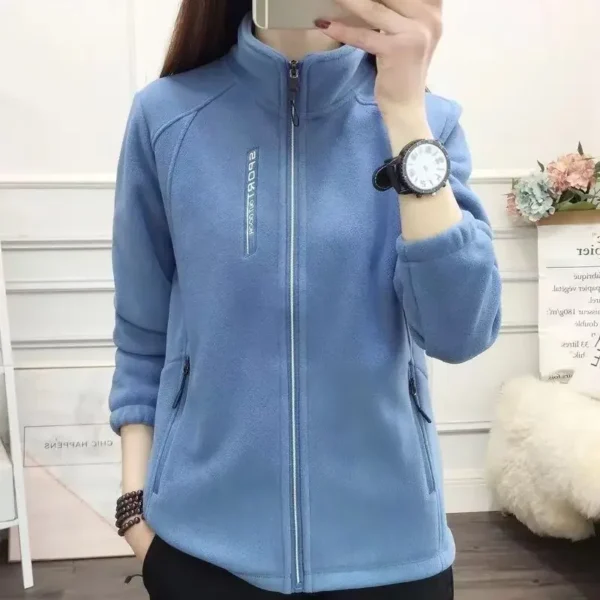 Women's Fleece Polar Coat Warm Thicken Plus Size Letter Printing Double-Sided Velvet Outerwear Coats Zipper Sports Sweatshirt - Image 5