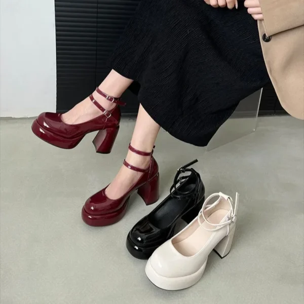 Designer Platform Women Mary Jane Shoes Fashion Elegant Double Buckle Thick Heel Shoes Ladies Dress Pumps High Heel Party Shoes - Image 3