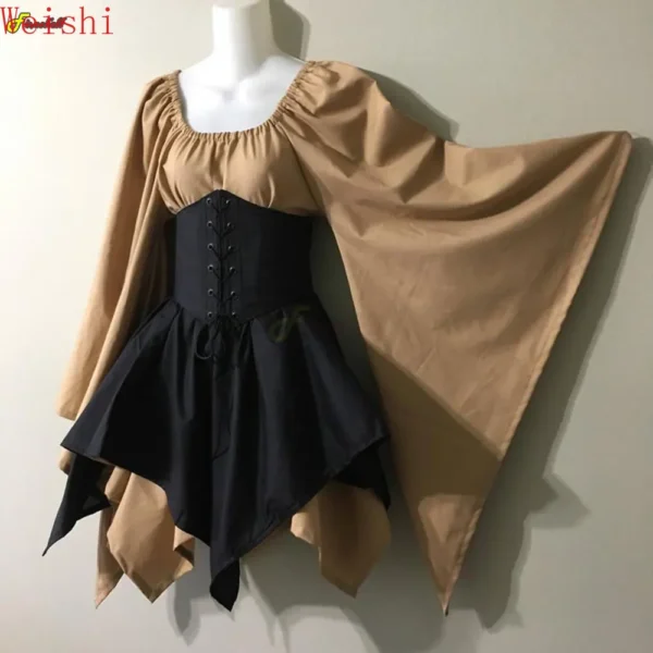 Halloween Cosplay Palace Victoria Medieval Vintage Fairy Elf Costume For Women Princess Bandage Christmas Ptachwork Party Dress - Image 4