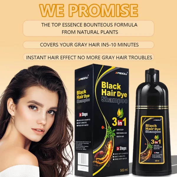 100ml/500ml Hair Dye Shampoo 3in1 Darkening Hairs Instant Gray To Black Polygonum Multiflorum Natural Coloing Cover for Women - Image 5