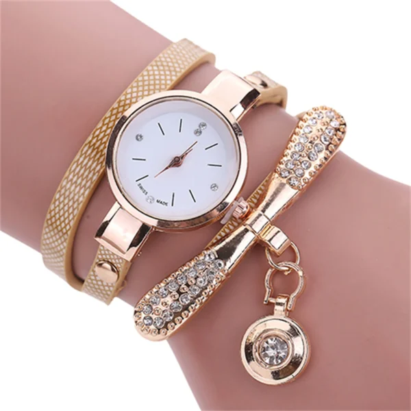 Women watch Fashion Multilayer Rhinestone Round Pendant Quartz Bracelet Wrist Watch montre femme Ladies Dress Watches Gif