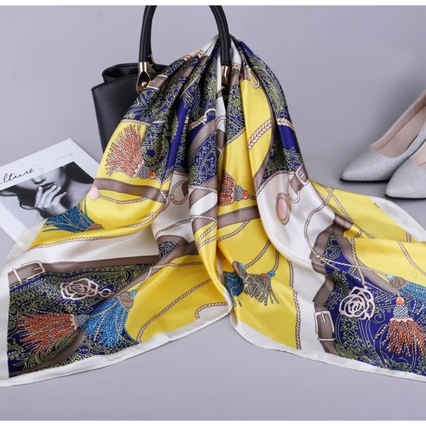 Fashion Kerchief Silk Satin Neck Scarf For Women Print Hijab Scarfs Female 90*90cm Square Shawls and Wraps Scarves For Lady 2022 - Image 4