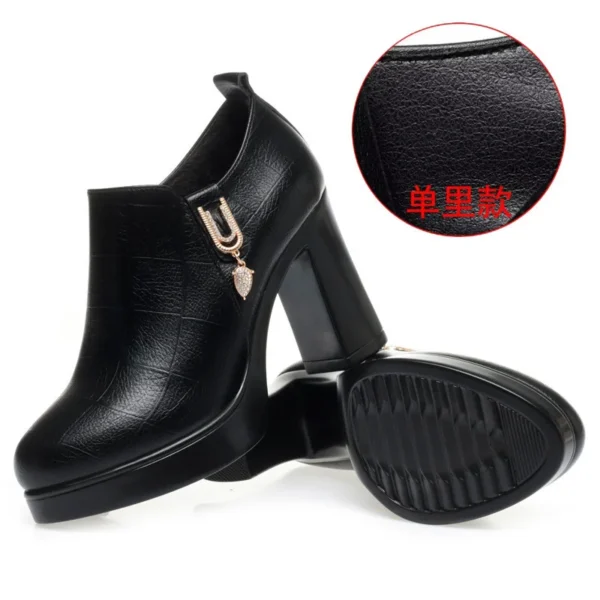 Comfortable Deep Mouth Soft Leather Anti-slip Shoes Platform Spring 2024 Women's Block Black High Heels Office Mother Shoes - Image 5