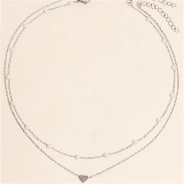 Simple Pearl Choker Necklaces for Women Fashion Double Layer Chain Small Love Heart Pendant Necklace Jewelry Gift Wholesale - Image 4
