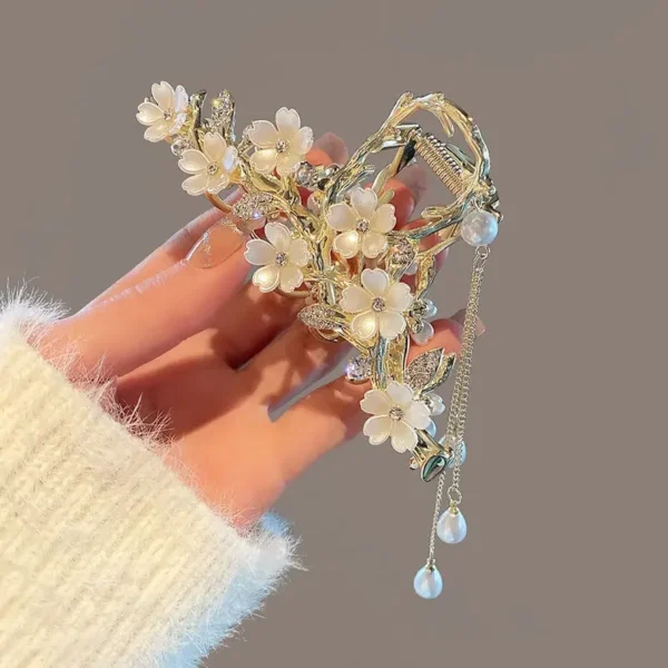 Luxury Flower Rhinestone Pearl Grab Clip Ponytail Claw Clip Women Elegant Hair Gift Shark Clip Fashion Hair Accessories - Image 2